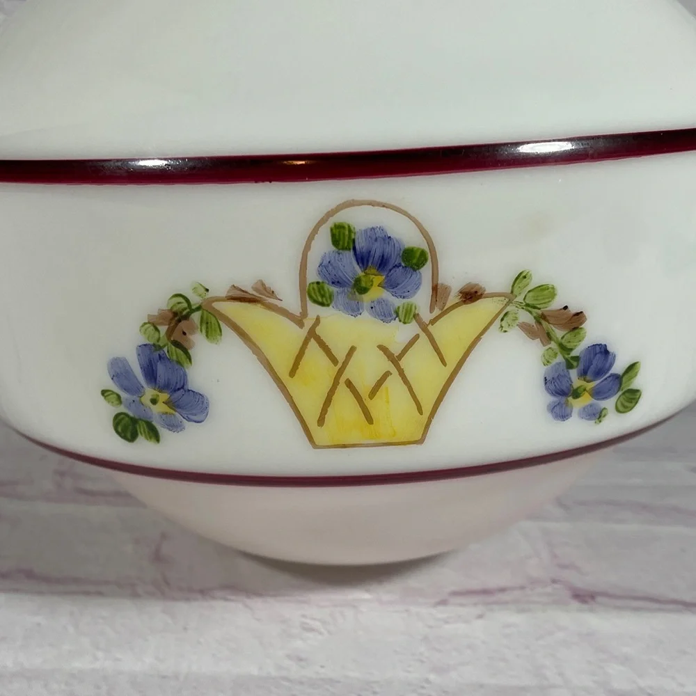 Vintage White Milk Glass Hand Painted Ceiling Light Shade